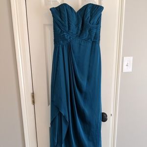 Floor length Belsoie turquoise dress